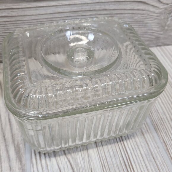Ribbed Glass Anchor Hocking Refrigerator Storage Candy Dish Inverted Knob Lid - Picture 14 of 14